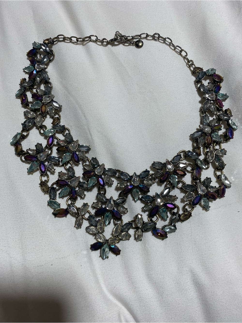J. Crew Iridescent Purple and Clear Floral Statement Necklace
